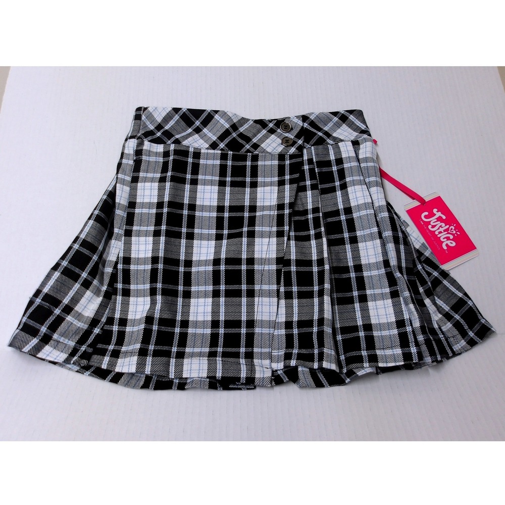 Justice Plaid Pleated Skirt‎ Girls Black White Blue Size 10 / #26102 - Picture 2 of 5